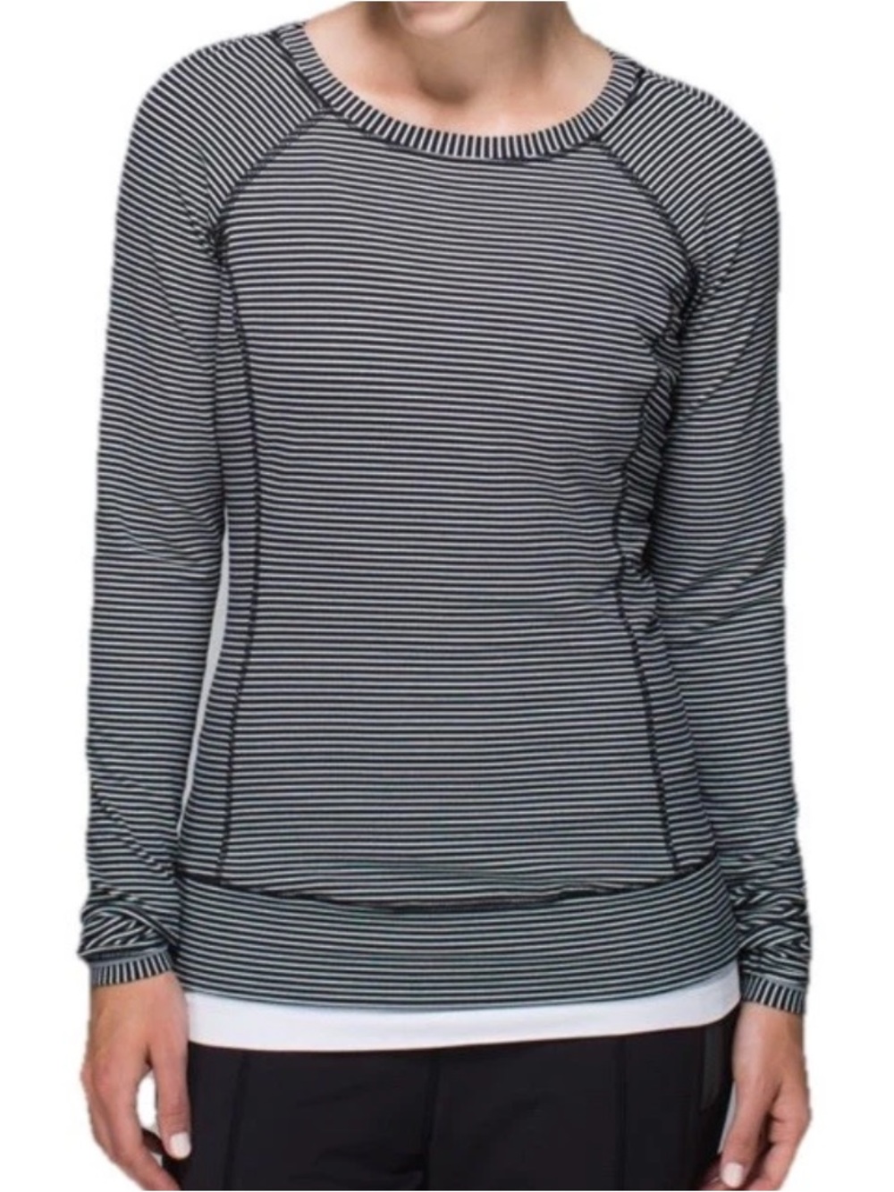 Lululemon Race Your Pace Long Sleeve Hyper Stripe Heathered White Black Women 6